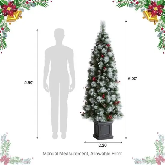 6ft. Pre-Lit Greenery Pinecones & Red Berries Artificial Christmas Porch Tree, Warm White LED Lights {9}