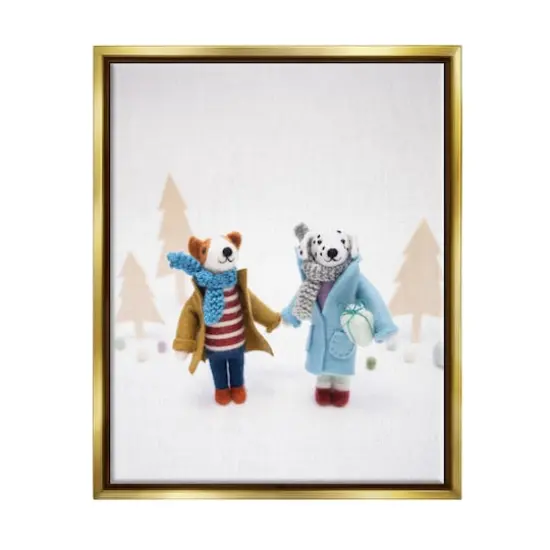 Stupell Industries Winter Holiday Gifts Dog Couple Framed Floater Canvas Wall Art Gold {1}