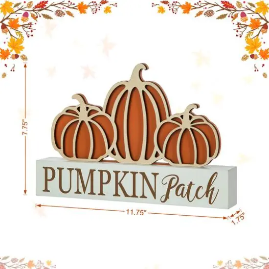 Glitzhome&reg; 11.75" Fall Wood Pumpkin Patch Table Sign {8}