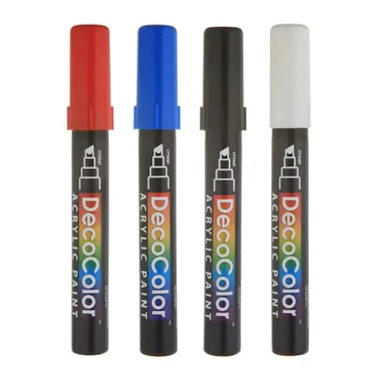 DecoColor&reg; Red, Blue, Black & White Chisel Tip Acrylic Paint Marker Set {4}