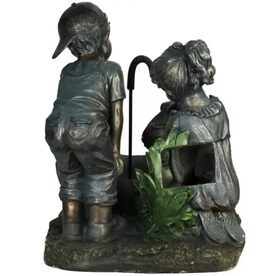 23.5" Bronze Children with Umbrella Outdoor Garden Water Fountain {4}