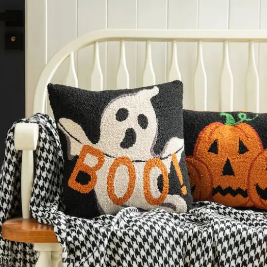 Glitzhome&reg; 14" Hooked Halloween Ghost "BOO" Pillow {3}