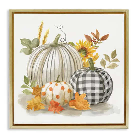 Stupell Industries Patterned Pumpkins Autumn Harvest Floater Framed Art Gold {1}