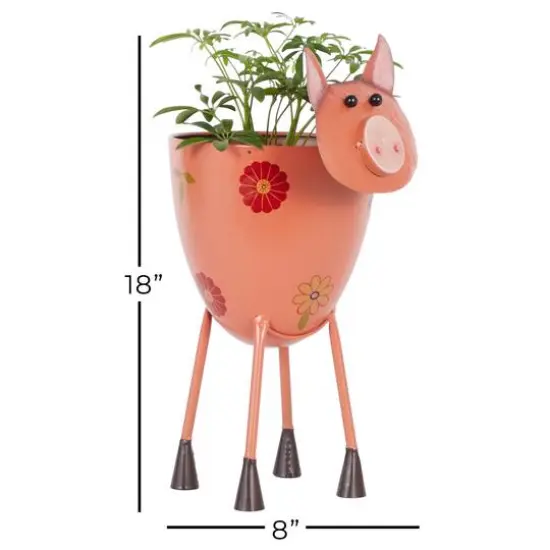 16" Pink Metal Eclectic Pig Planter {8}