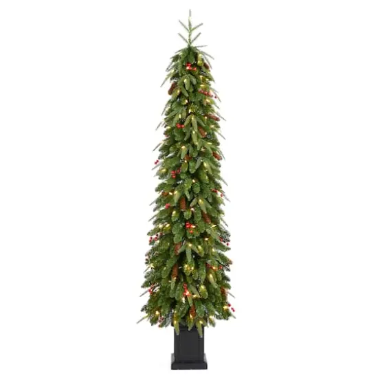 Glitzhome® 6ft Pre-lit Green Artificial Christmas Porch Tree, Warm White Lights {1}