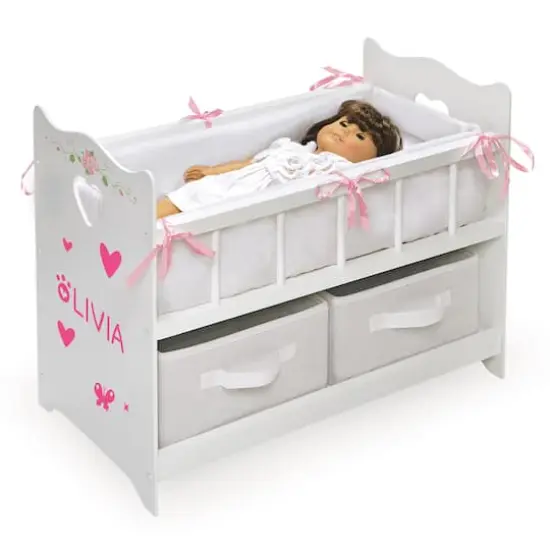 Badger Basket White Rose Doll Crib with Bedding & Two Baskets {6}