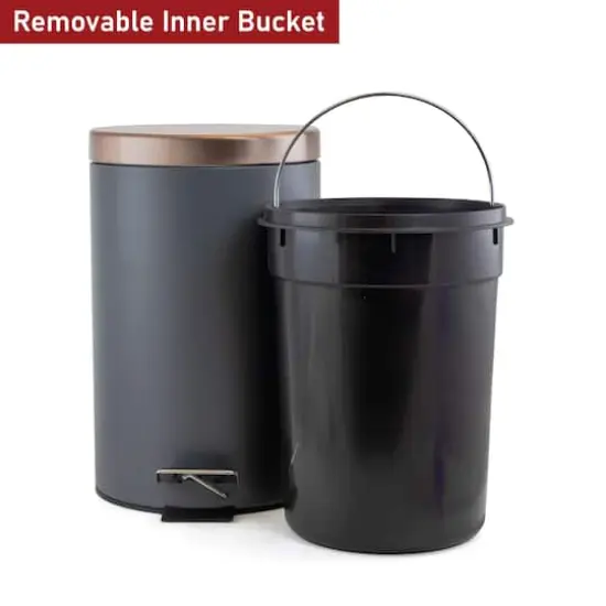 Elama 5 Liter Stylish Grey and Copper Soft Pedal Trash Bin {5}