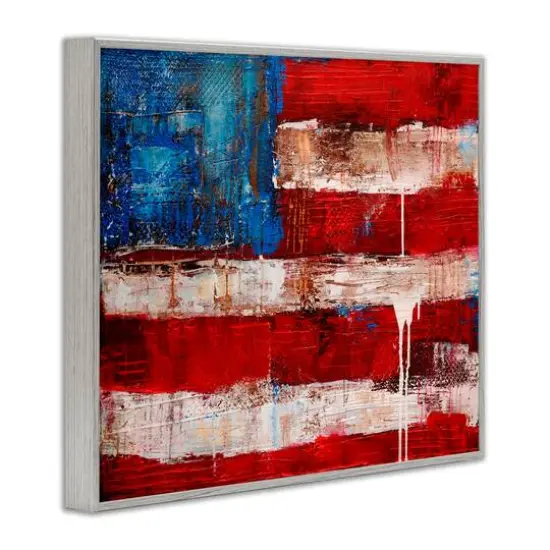 Stupell Industries Rustic United States Flag with Distressed Paint Drip Framed Giclee Art Gray {4}