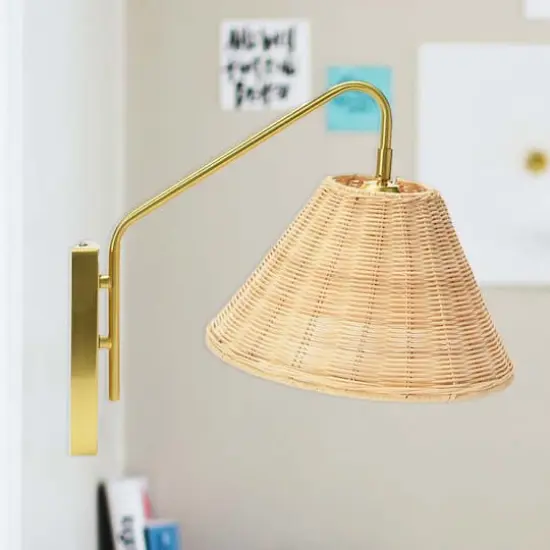 Hello Honey&reg; Rattan & Metal Wall Sconce Brushed Brass {5}