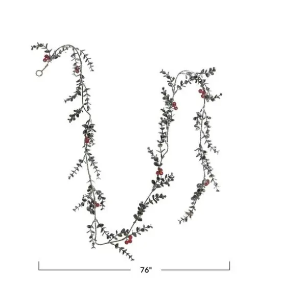 Hello Honey 6ft. Frosted Faux Boxwood Garland with Berries {5}