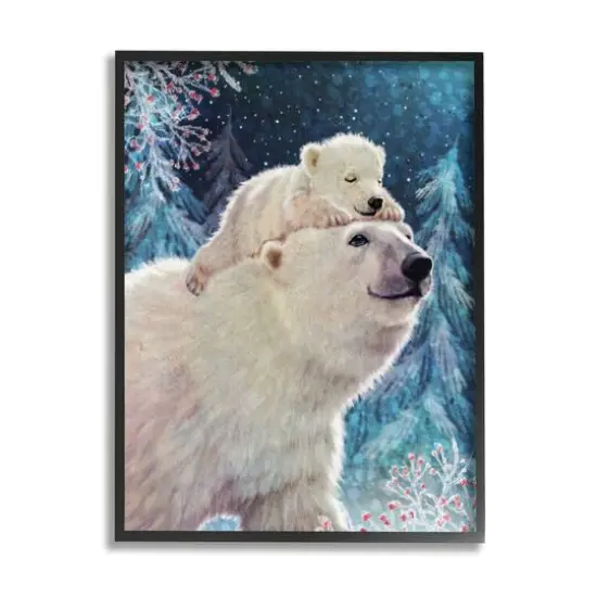 Stupell Industries Polar Bear & Cub Winter Scene Framed Giclee Art Black {1}