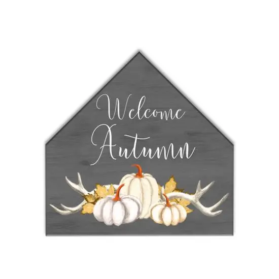 Welcome Autumn Pumpkins House Shaped Hanging Canvas {1}