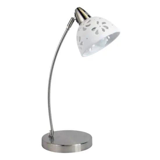 Simple Designs&trade; 20" Brushed Nickel Desk Lamp with White Porcelain Flower Shade {1}