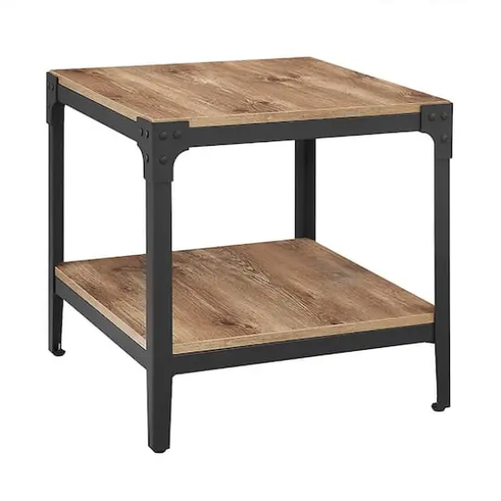Walker Edison Barnwood Angle Iron Rustic Wood Side Table Set {1}