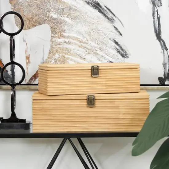 Light Brown Wood Carved Linear Box Set {17}