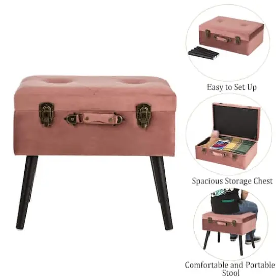 Glitzhome&reg; Velvet Upholstered Storage Stool Pink Clay {5}