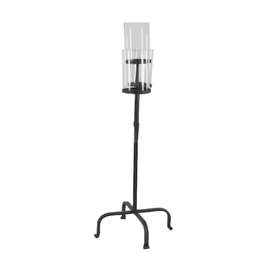 Traditional Black Metal and Glass 3-Light Candelabra, 28" x 15" x 12" {3}