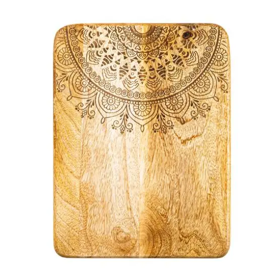 Hello Honey® 11.5" Natural Boho Wood Cutting or Charcuterie Board with Laser-Cut Design {6}