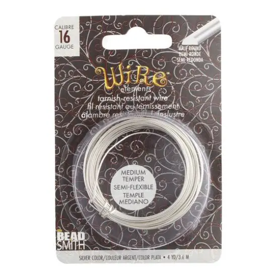 The Beadsmith&reg; Wire Elements&trade; 16 Gauge Tarnish Resistant Medium Temper Silver Half Round Wire, 4yd. {1}
