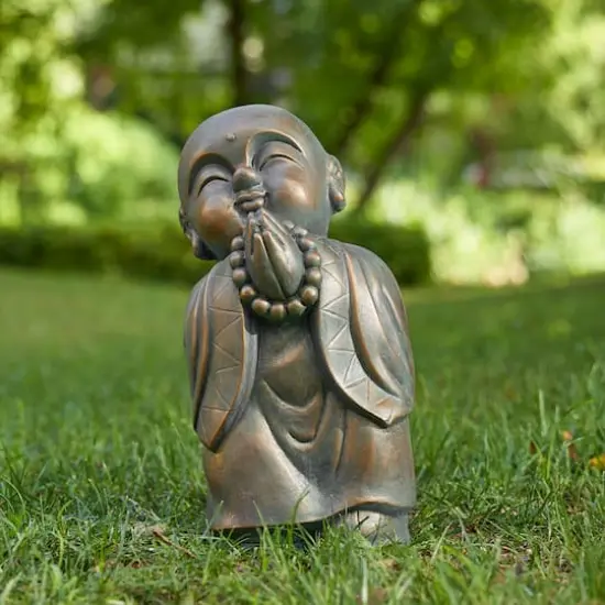 Glitzhome&reg; 16.5" Faux Bronze Little Buddha Monk Garden Statue {4}