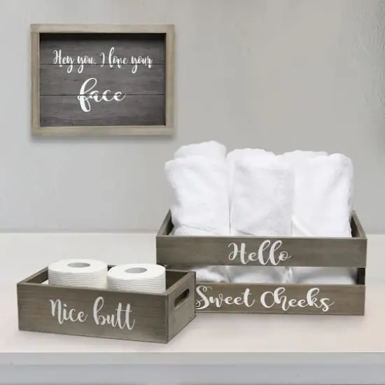 Elegant Designs Large Rustic Gray Cheeky Towel Holder, Frame & Toilet Paper Holder Set {4}