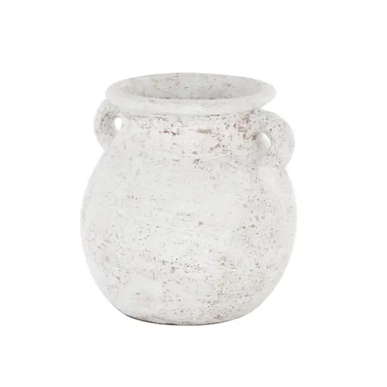 10" Cream Ceramic Textured Vase with Handles {4}