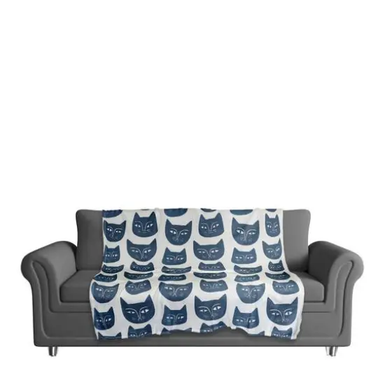 Blue Cat Face Pattern 50" x 60" Coral Fleece Blanket {4}