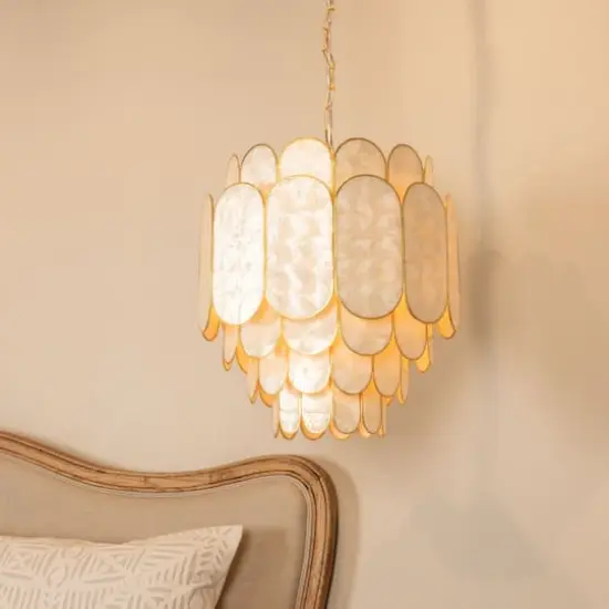Hello Honey&reg; 17.5" 4-Tier Capiz and Metal Chandelier {12}