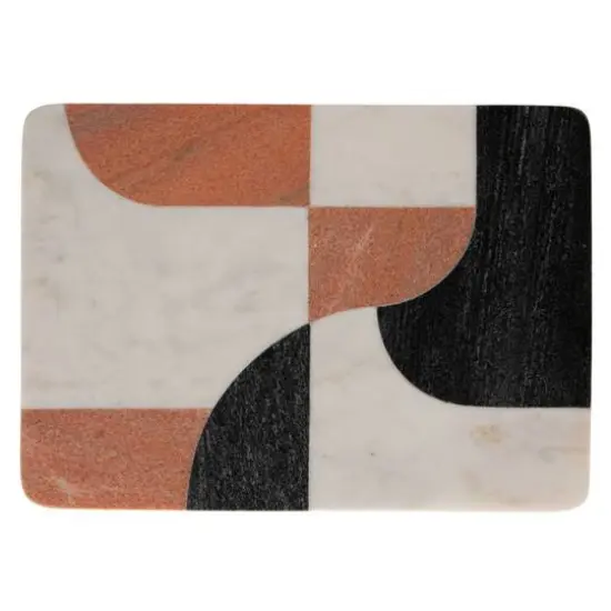 Hello Honey Marble Cutting Board with Abstract Design, White, Rust Color and Black {7}