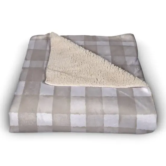 Taupe Watercolor Plaid Sherpa Fleece Blanket {3}