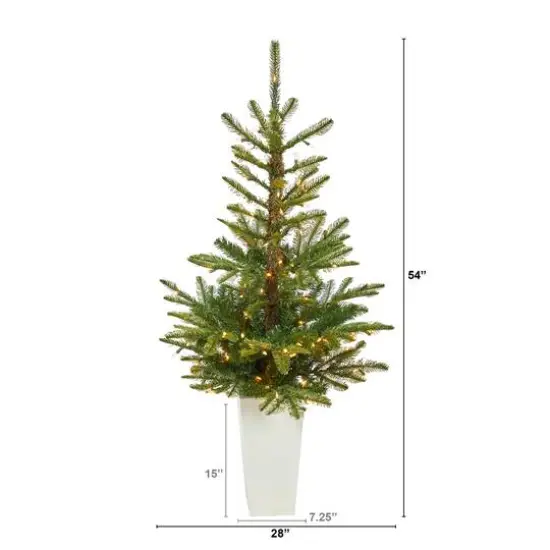 4.5ft. Pre-Lit Layered Washington Spruce Artificial Christmas Tree In White Planter, Clear LED Lights {3}