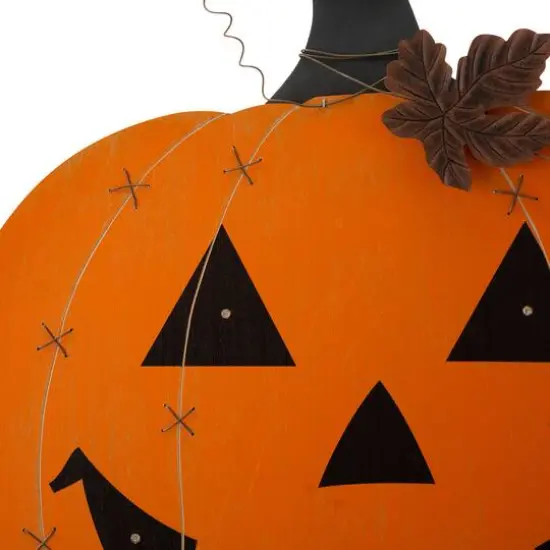 Glitzhome&reg; 30" Orange Lighted Metal Halloween Pumpkin Yard Stake {8}