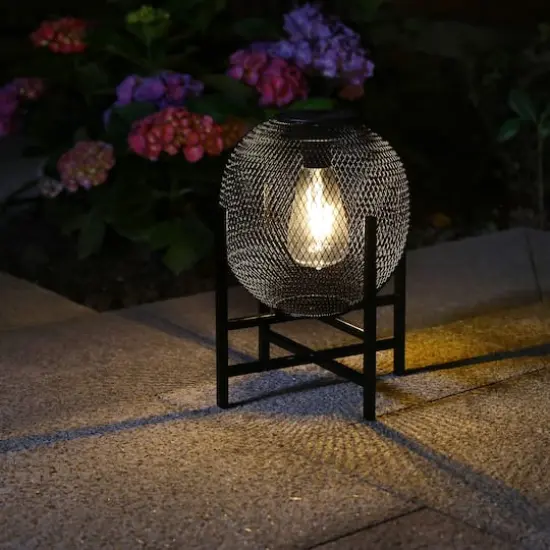 Glitzhome® 11.5" Metal Mesh Solar Powered Lantern with Stand {3}