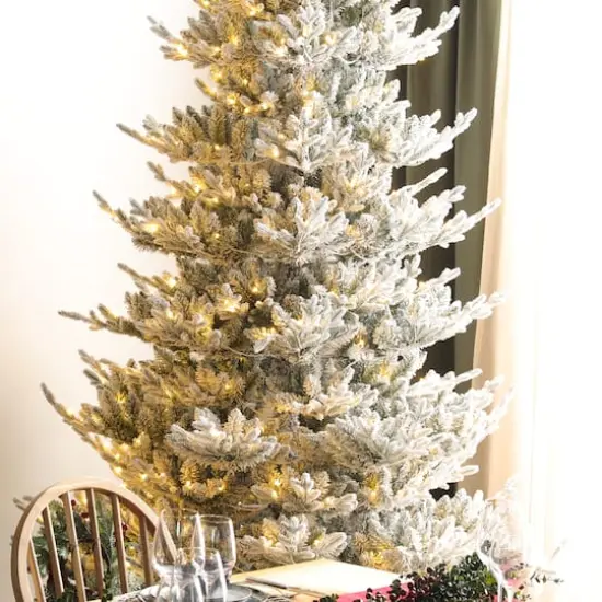 Glitzhome&reg; 7.5ft Pre-Lit Flocked Upward Slim Fir Artificial Christmas Tree, Warm White LED Lights {5}