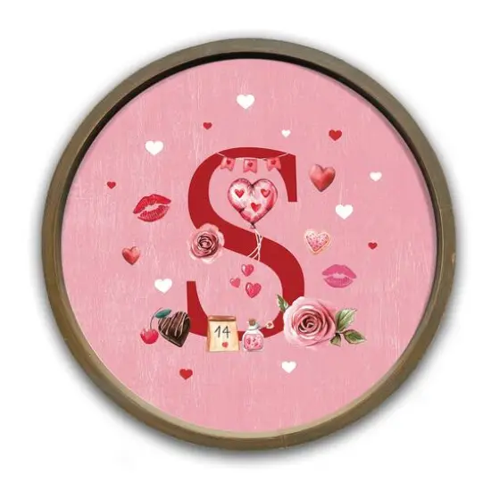 Valentine Things Monogram Round Brown Framed Print S {1}