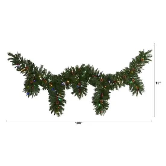 9ft. Pre-Lit Hanging Icicle Berries & Pinecones Christmas Garland, Multicolor LED Lights {3}