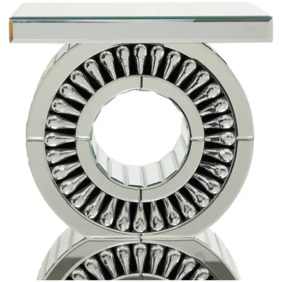 Silver Wood Mirrored Accent Table with Crystal Embellishment 16" x 16" x 28" {4}