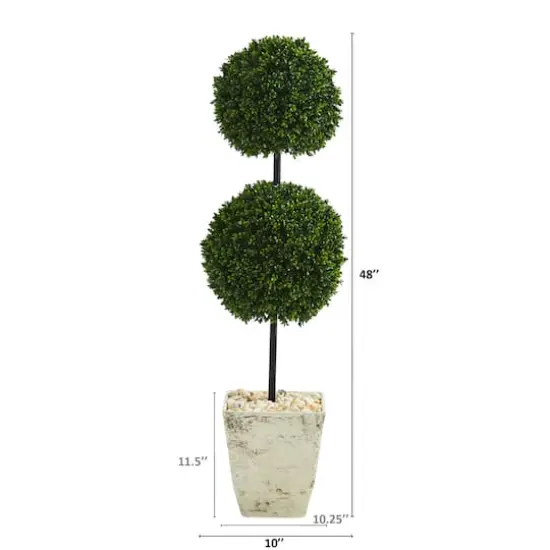 4ft. Boxwood Double Ball Topiary Tree in Country White Planter {3}