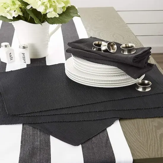 DII&reg; Ribbed Cotton Placemats, 6ct. Black {4}