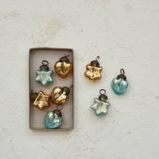 Hello Honey&reg; Gold & Mint Mercury Glass Heart & Star Ornament Set {3}