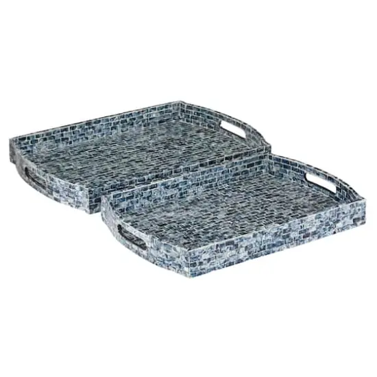 Blue Wood Coastal Tray Set {1}