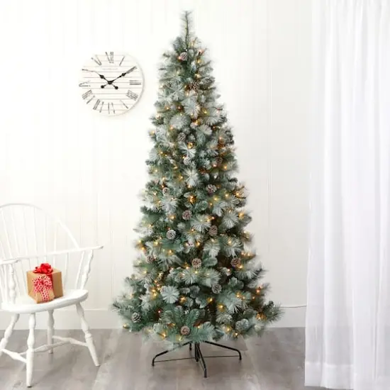 7ft. Pre-Lit Frosted Tip British Columbia Mountain Pine & Pinecones Artificial Christmas Tree with Clear Lights {8}
