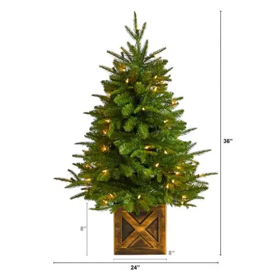 3ft. Pre-Lit Finland Fir Artificial Christmas Tree in Decorative Planter, Warm White Lights {8}