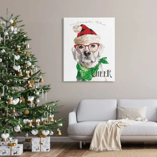 Stupell Industries Unleash The Cheer Holiday Dog Canvas Wall Art {3}