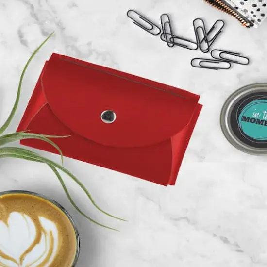 JAM Paper Italian Leather Business Card Holder Case with Round Flap Red {7}