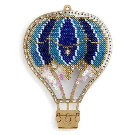 Wonderland Crafts Blue Hot Air Balloon Christmas Ornament Bead Embroidery Kit {1}