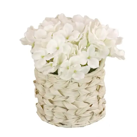 10" Hydrangea Bouquet in Natural Basket White {1}