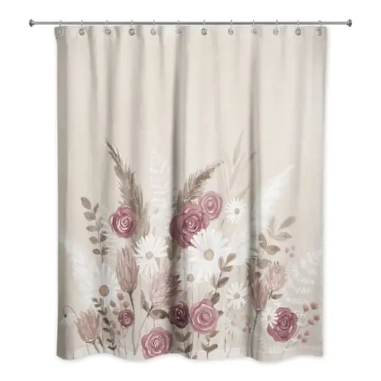 Boho Flowers Mauve Beige 71" x 74" Shower Curtain {3}
