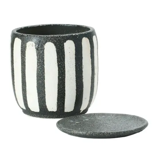 Hello Honey&reg; 7.5" Black & White Hand-Painted Terra Cotta Planter with Saucer Set {7}