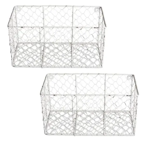 DII&reg; Small Antique White Wall Mount Chicken Wire Baskets, 2ct. {1}